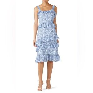 Alexia Admor Blue Ivory Floral Tiered Ruffle Dress Sz 4